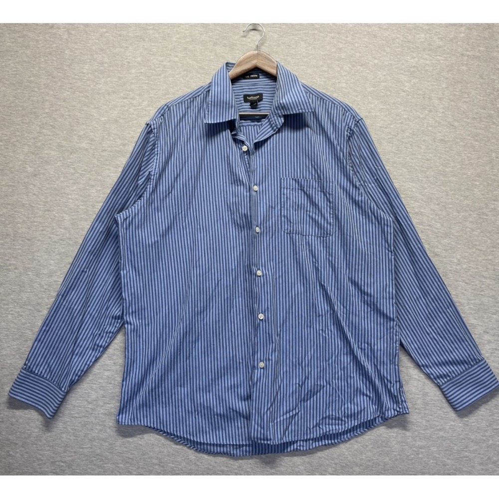 Van Heusen Dress Shirt Men's Large Blue White Striped Non‎ Iron Business Formal
